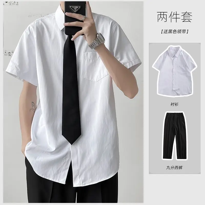Men White Shirt with Black Tie & Shorts Set - Image 4