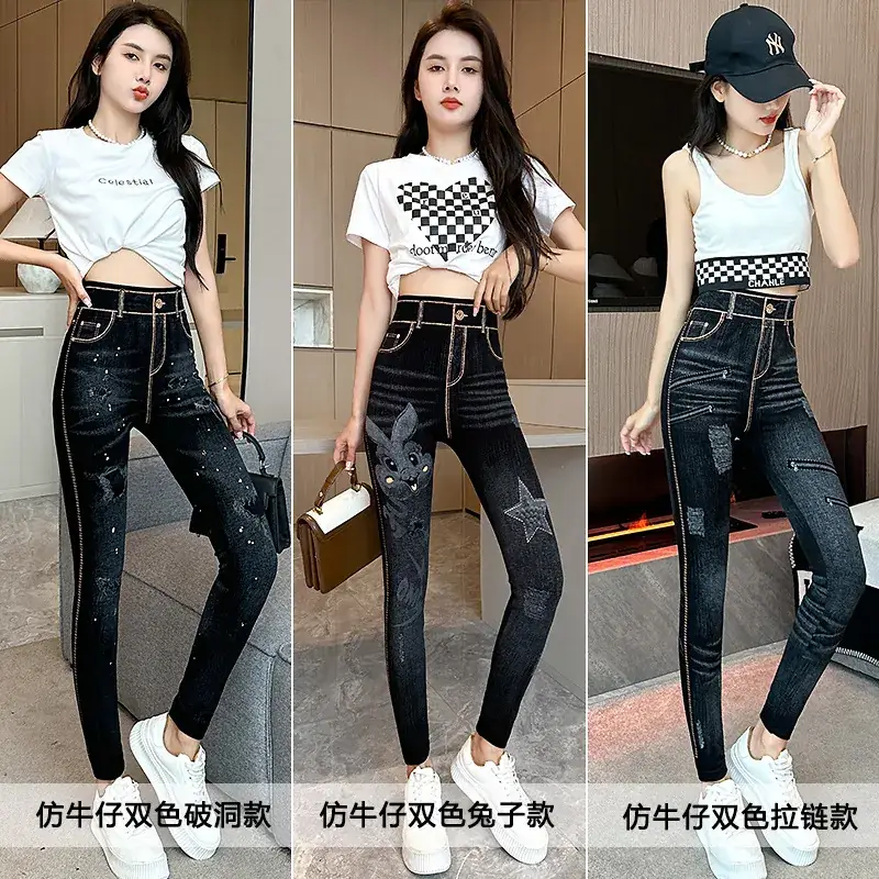 Women Slim Fit Denim Skinny Pants Black 2025 - Image 5