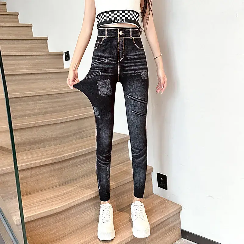 Women Slim Fit Denim Skinny Pants Black 2025 - Image 7