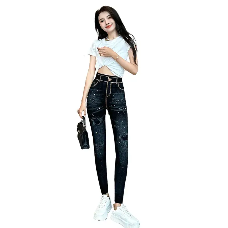 Women Slim Fit Denim Skinny Pants Black 2025 - Image 8