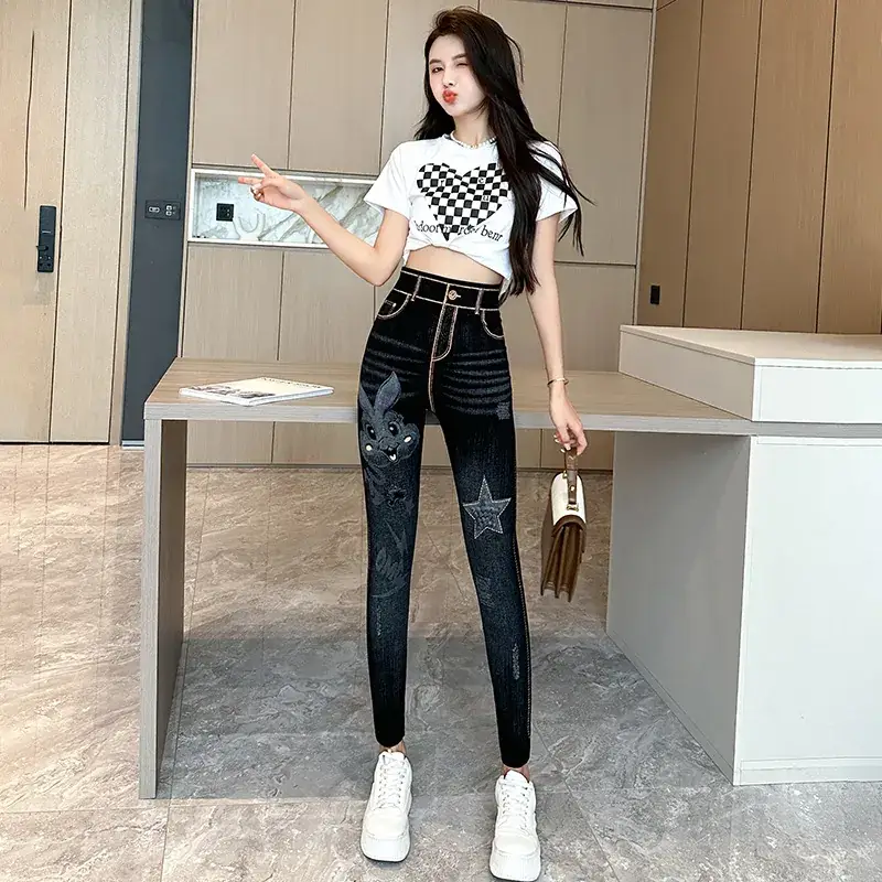 Women Slim Fit Denim Skinny Pants Black 2025 - Image 2