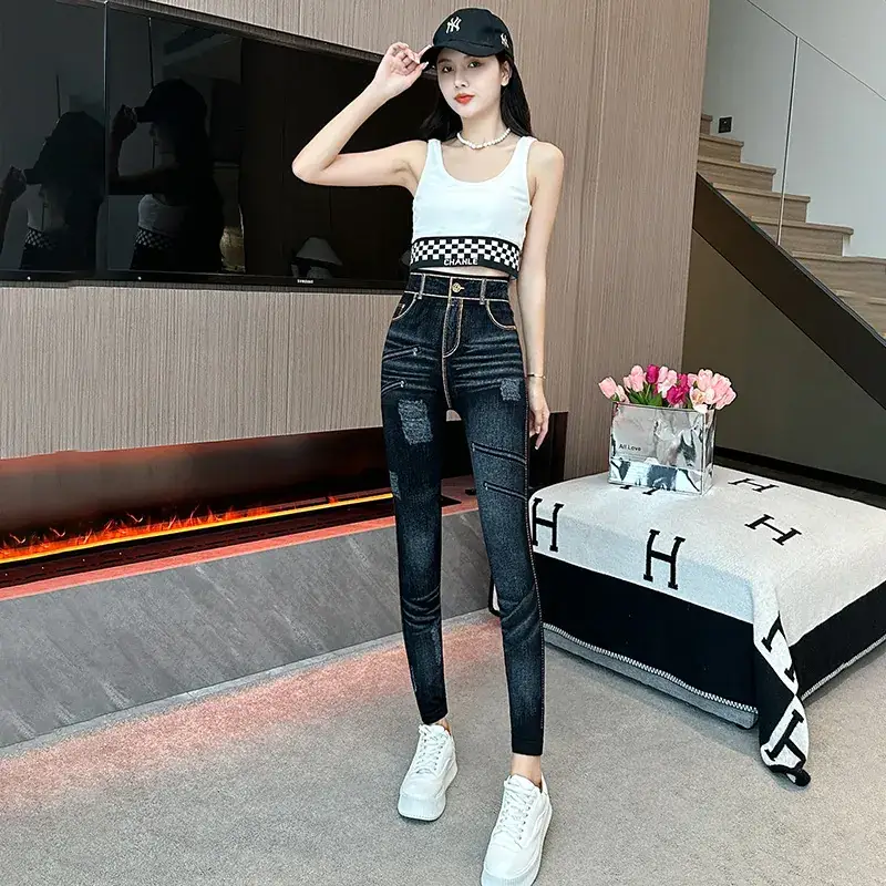 Women Slim Fit Denim Skinny Pants Black 2025 - Image 3