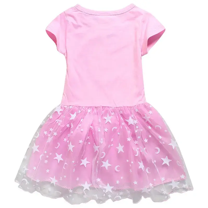 Pink Starry Mesh Girl's Dress Half Sleeve Summer - Image 5