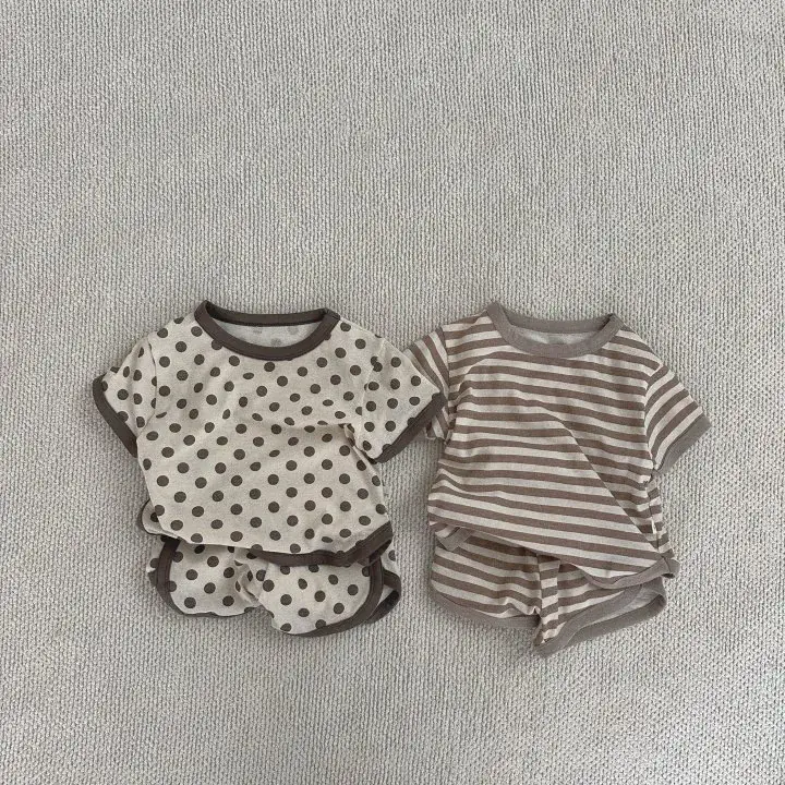 Korean Style Striped Polka Dot Cotton Baby Shorts Set - Image 4
