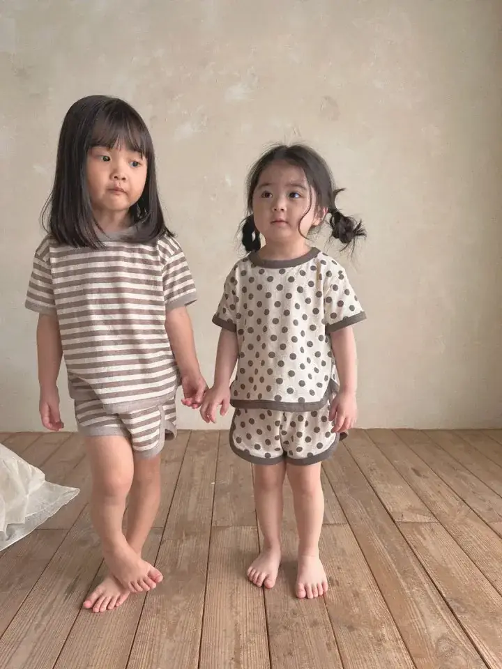 Korean Style Striped Polka Dot Cotton Baby Shorts Set - Image 5