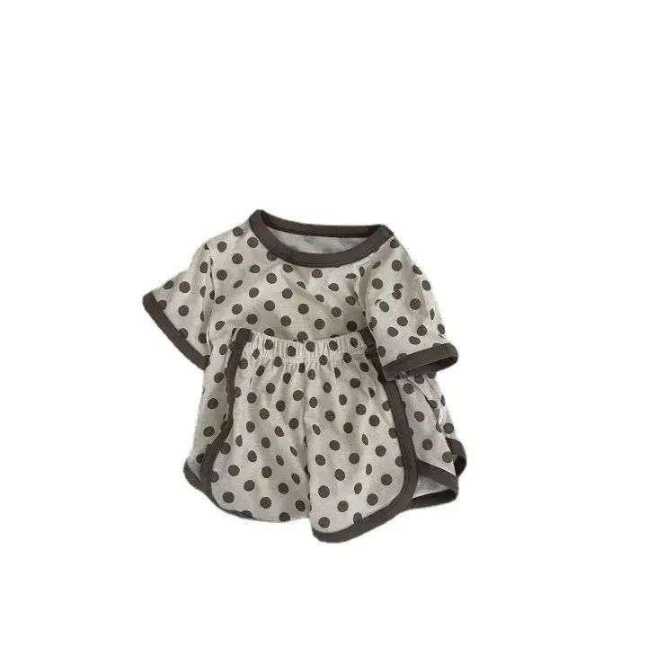 Korean Style Striped Polka Dot Cotton Baby Shorts Set - Image 7