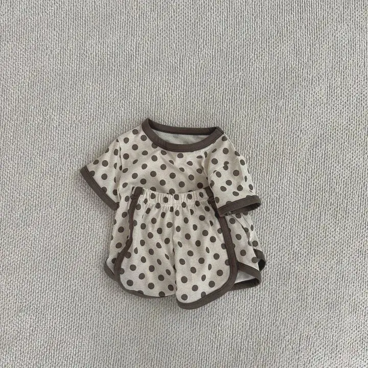 Korean Style Striped Polka Dot Cotton Baby Shorts Set - Image 2