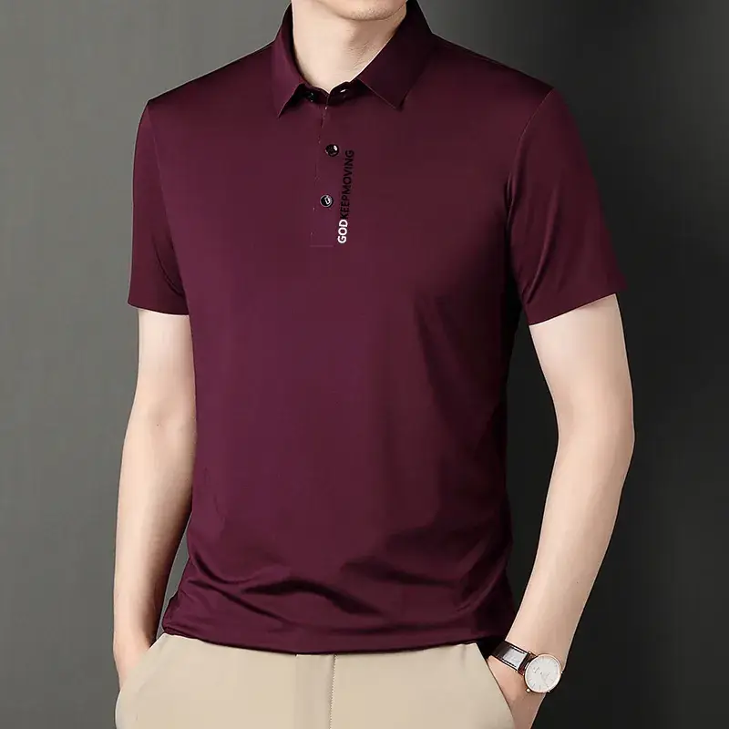 Men's Maroon Short-Sleeve Polo T-Shirt - Image 11