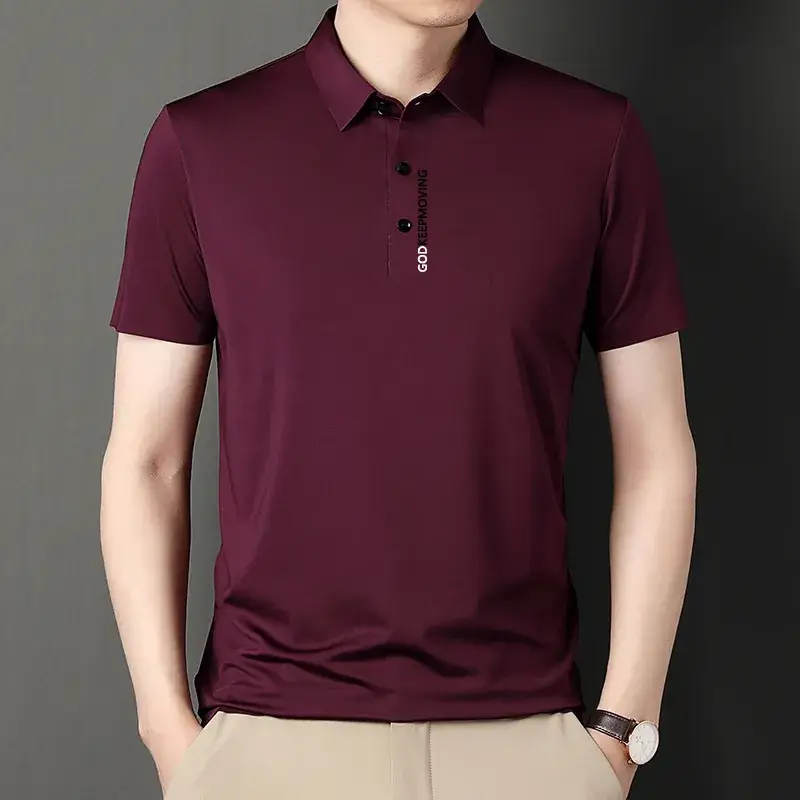Men's Maroon Short-Sleeve Polo T-Shirt - Image 8