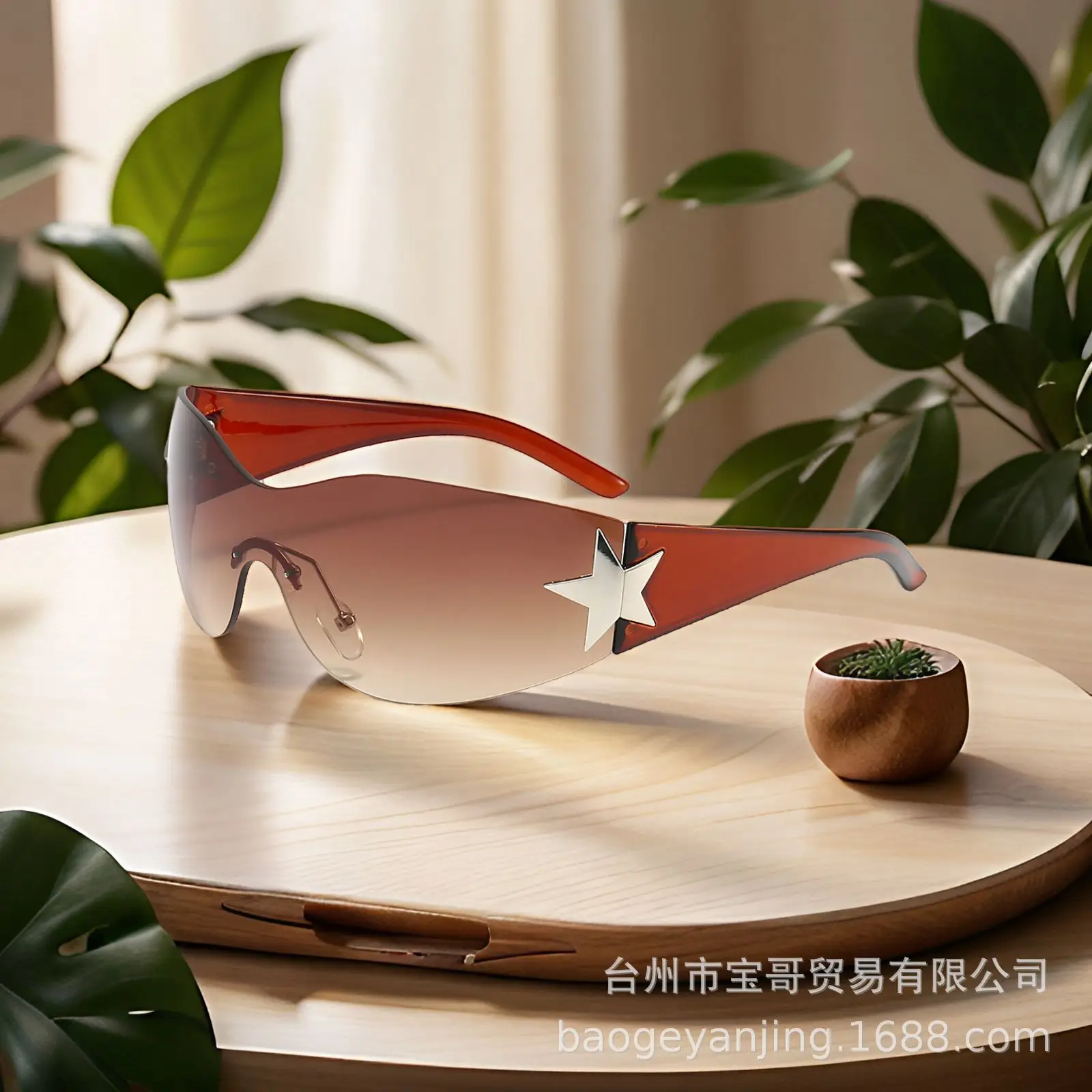 Cross-border European American Hot Wrapped PC Star Sunglasses Lightweight One-Piece