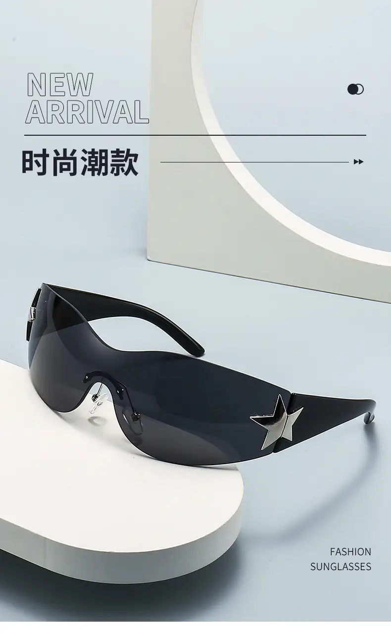 Cross-border European American Hot Wrapped PC Star Sunglasses Lightweight One-Piece — feature 2