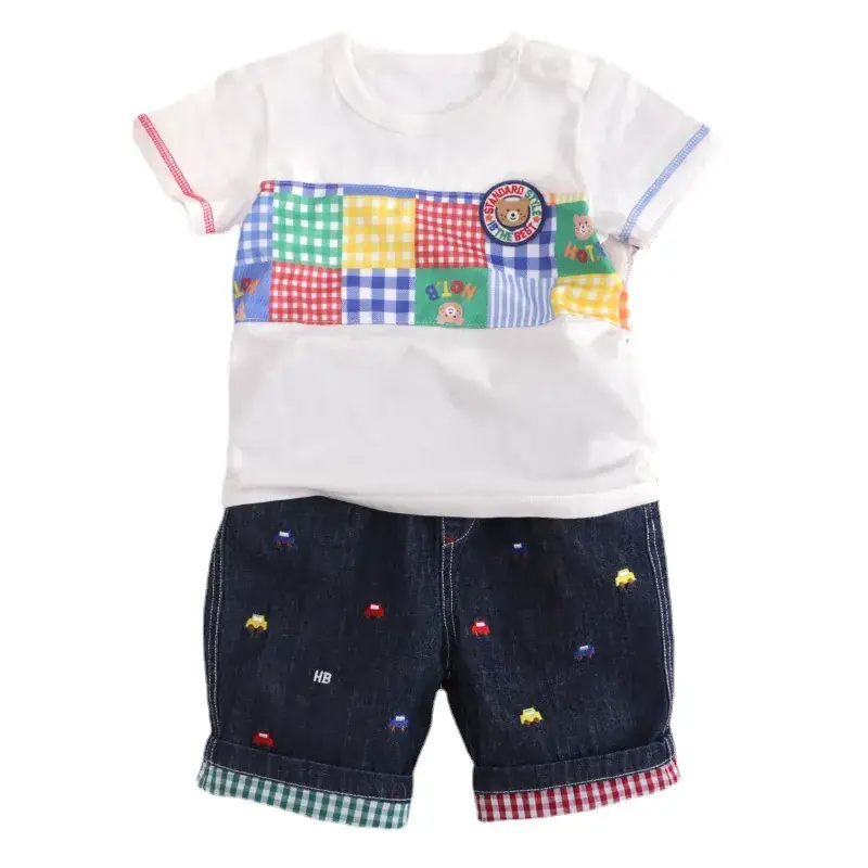 Children's Cartoon Embroidered Roll-Up Shorts Blue - Image 6