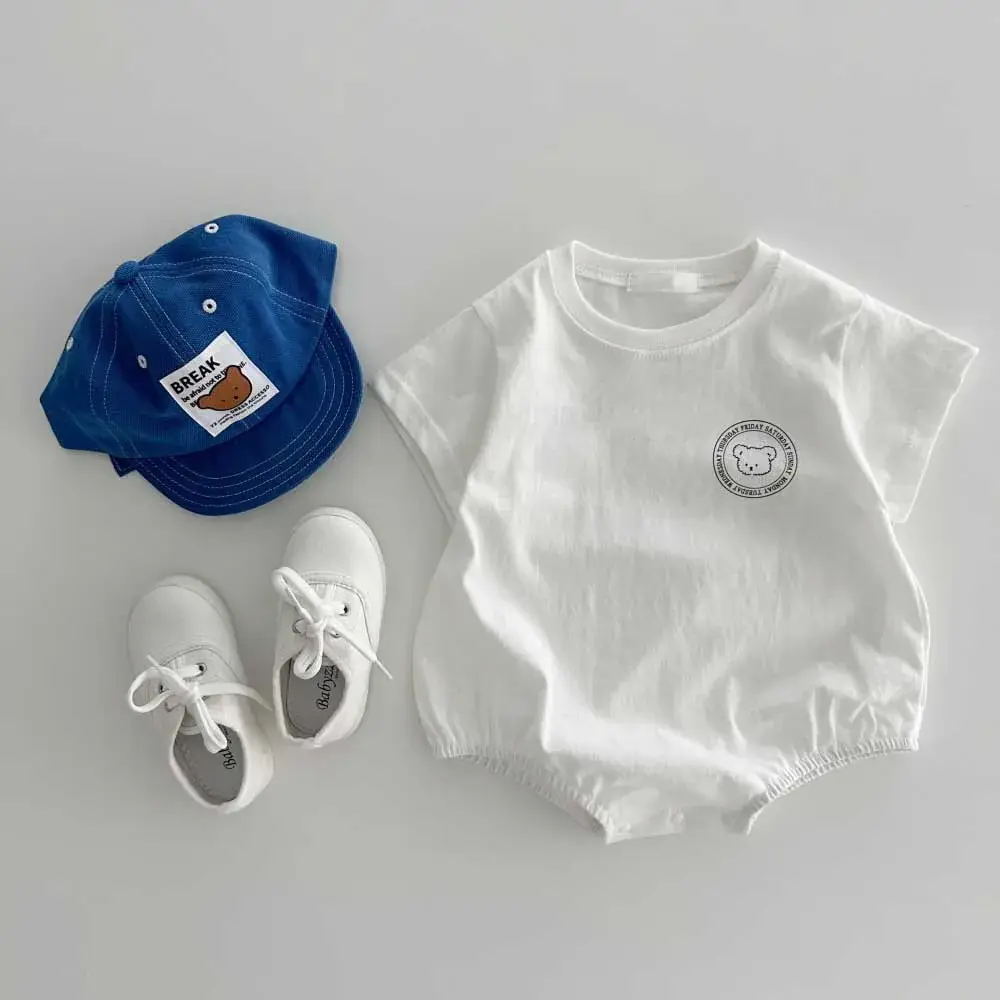 White Printed Bear Flower Baby Crawling Jumpsuit for Kids — feature 73