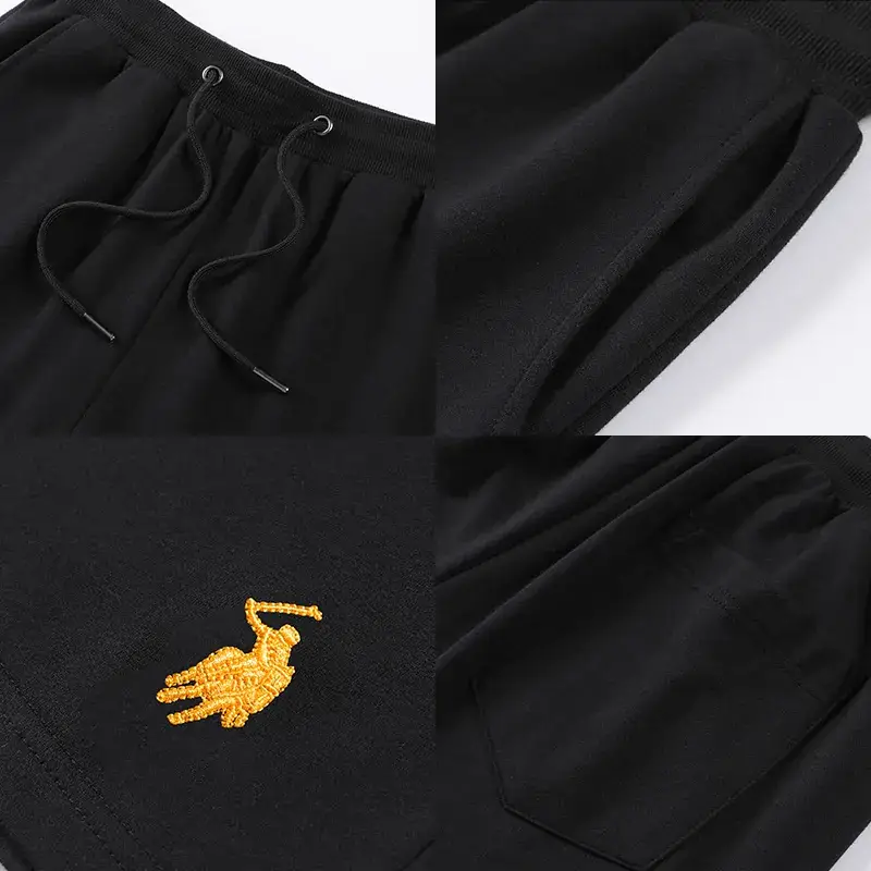 Men Black Elastic Waist Shorts Summer Loose Straight