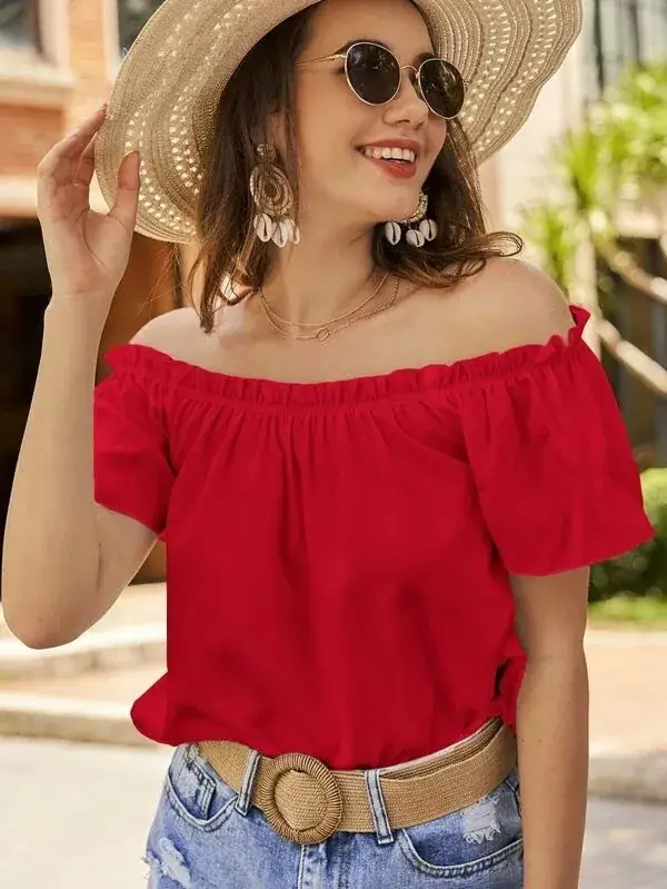 Off-Shoulder Red Ruffled Women's Top 2024 - Image 2