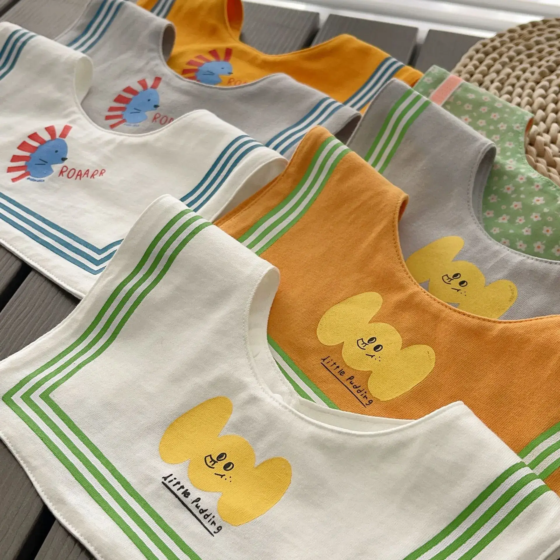 Yellow Cotton Baby Bib with Buttons — feature 2