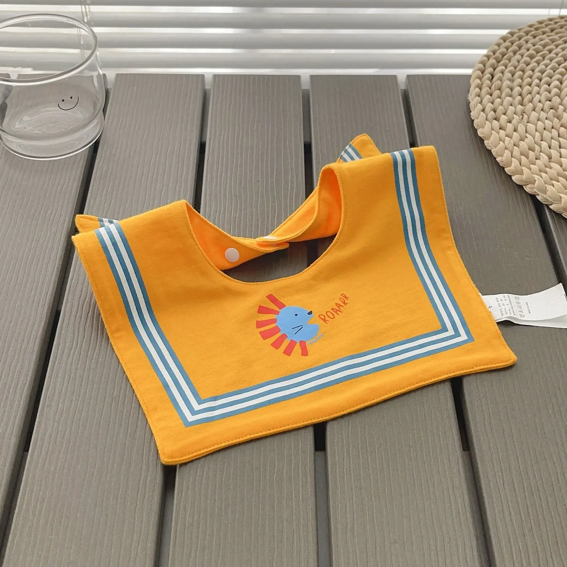 Yellow Cotton Baby Bib with Buttons - Image 3