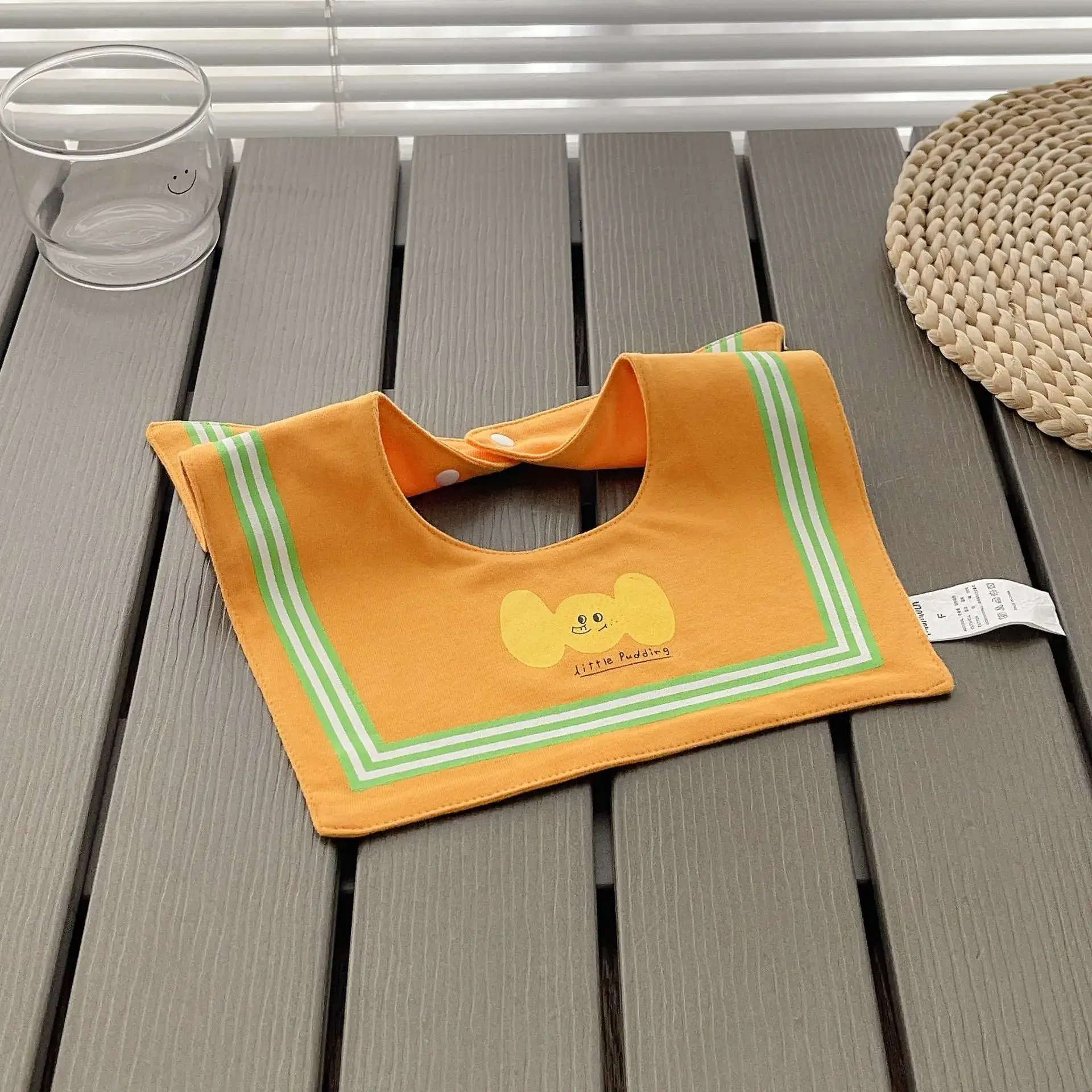 Yellow Cotton Baby Bib with Buttons — feature 7