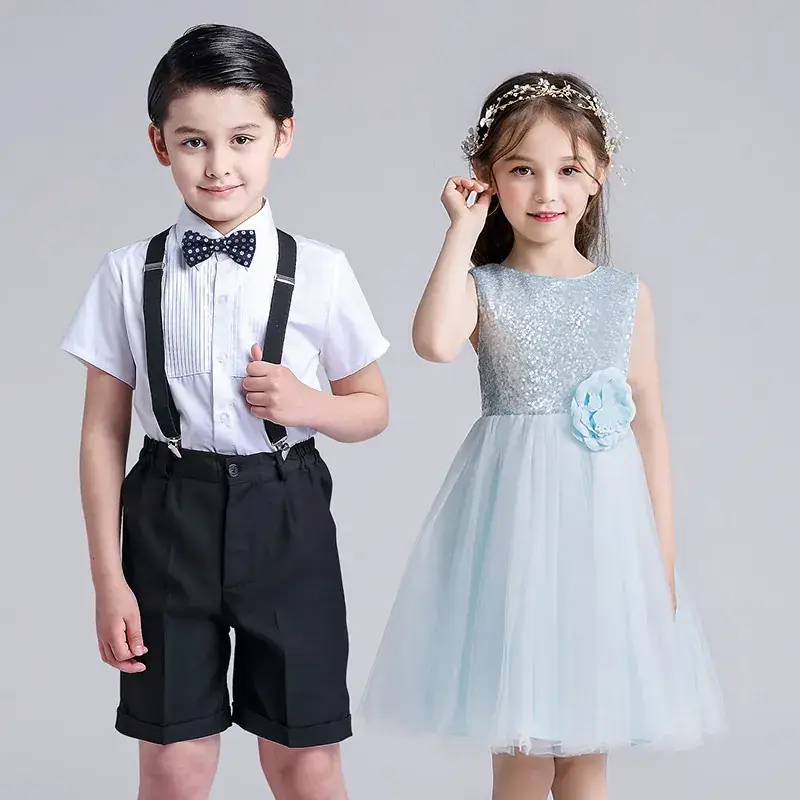Kids Chorus Dress Primary School Girls White Tulle Skirt Bow Tie - Image 9