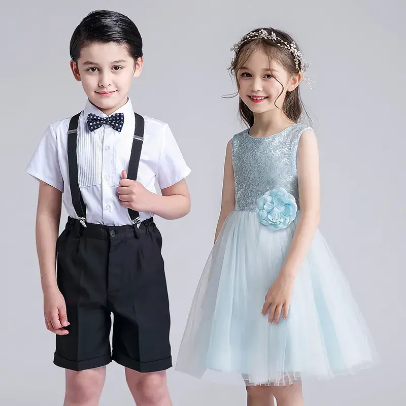 Kids Chorus Dress Primary School Girls White Tulle Skirt Bow Tie - Image 10