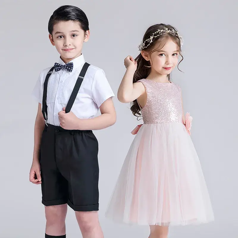 Kids Chorus Dress Primary School Girls White Tulle Skirt Bow Tie - Image 11