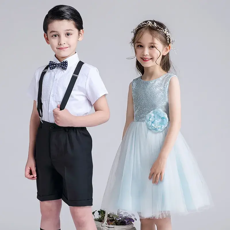 Kids Chorus Dress Primary School Girls White Tulle Skirt Bow Tie - Image 12