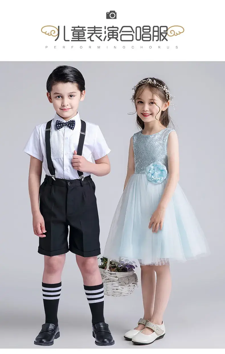 Kids Chorus Dress Primary School Girls White Tulle Skirt Bow Tie — feature 1
