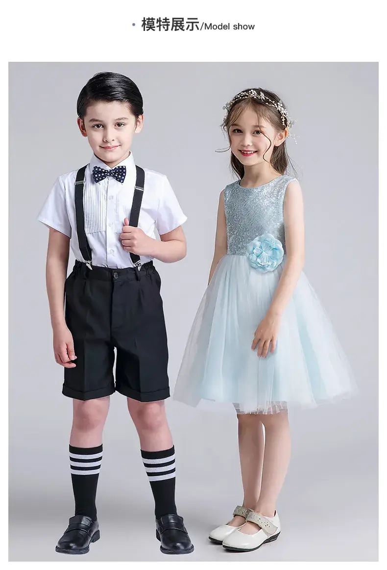 Kids Chorus Dress Primary School Girls White Tulle Skirt Bow Tie — feature 10
