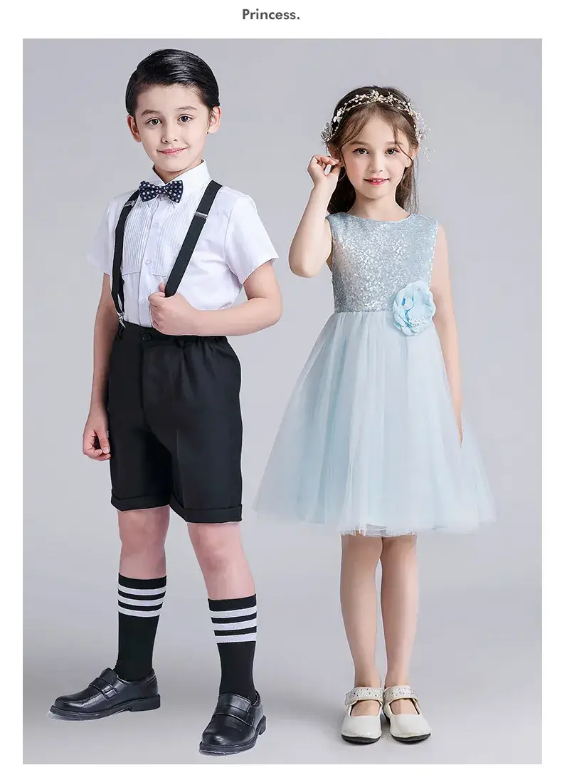 Kids Chorus Dress Primary School Girls White Tulle Skirt Bow Tie — feature 12