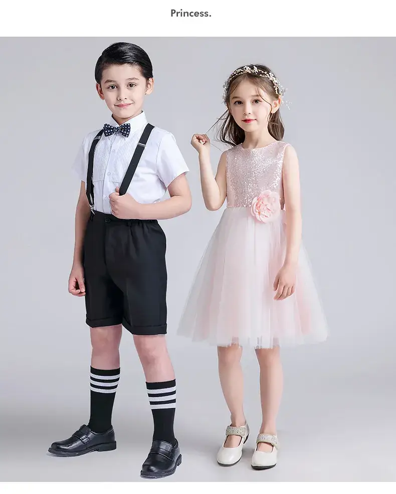 Kids Chorus Dress Primary School Girls White Tulle Skirt Bow Tie — feature 16