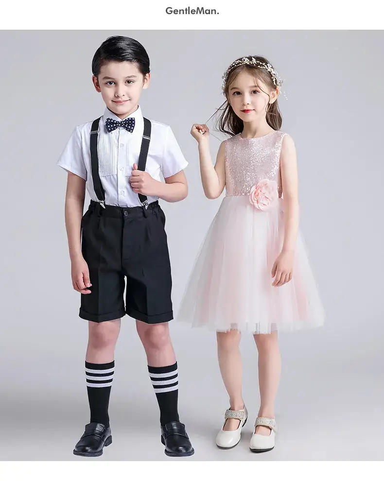 Kids Chorus Dress Primary School Girls White Tulle Skirt Bow Tie — feature 19