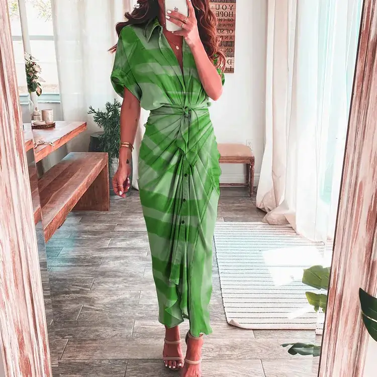 Green Printed Long Skirt Shirt for Women 2025 - Image 15
