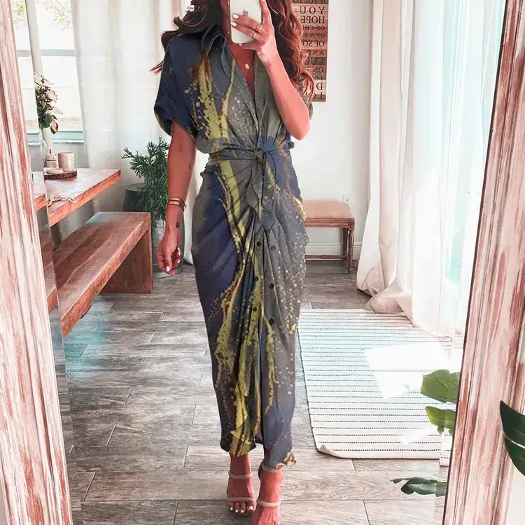 Green Printed Long Skirt Shirt for Women 2025 - Image 16