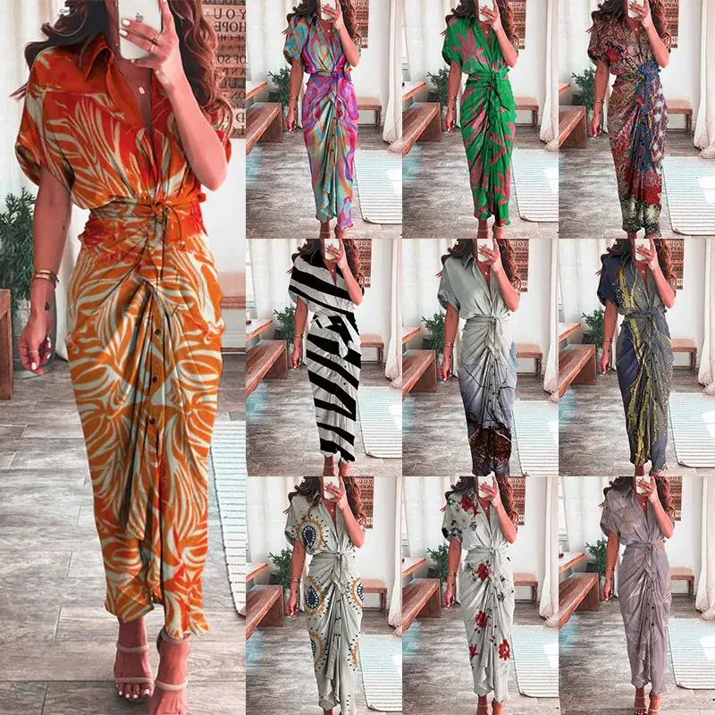 Green Printed Long Skirt Shirt for Women 2025 - Image 17