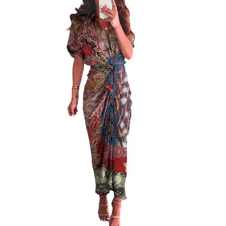Green Printed Long Skirt Shirt for Women 2025 - Image 18