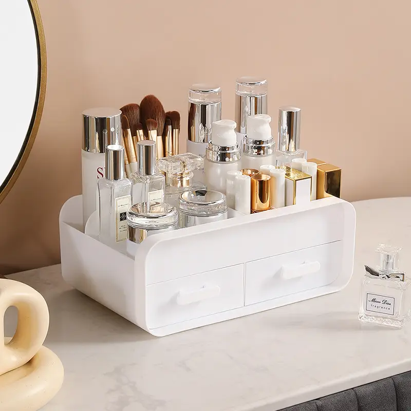 White Makeup & Skincare Storage Box with 2 Drawers - Image 16