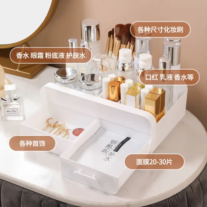 White Makeup & Skincare Storage Box with 2 Drawers - Image 17