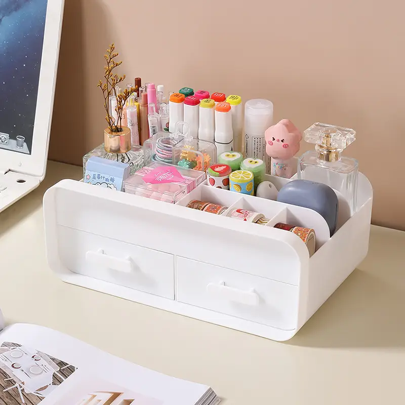 White Makeup & Skincare Storage Box with 2 Drawers - Image 18