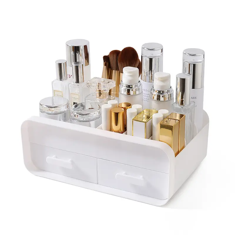 White Makeup & Skincare Storage Box with 2 Drawers - Image 19