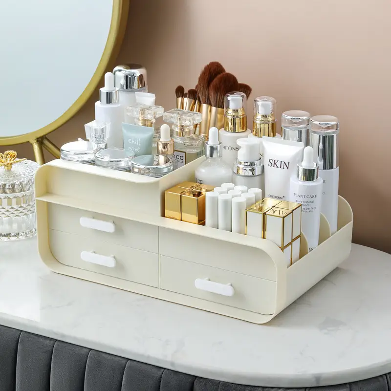 White Makeup & Skincare Storage Box with 2 Drawers - Image 10