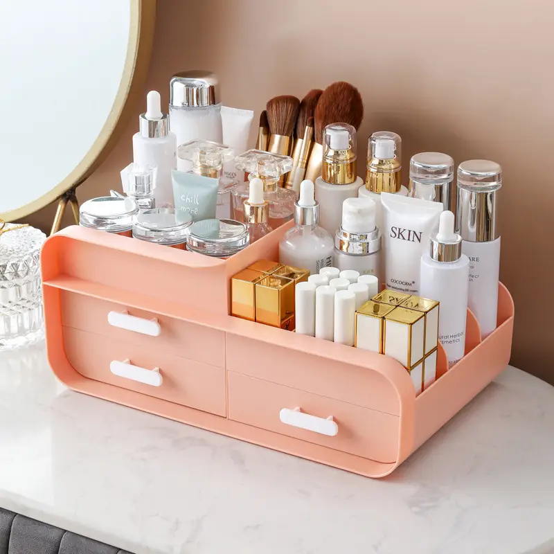 White Makeup & Skincare Storage Box with 2 Drawers - Image 11