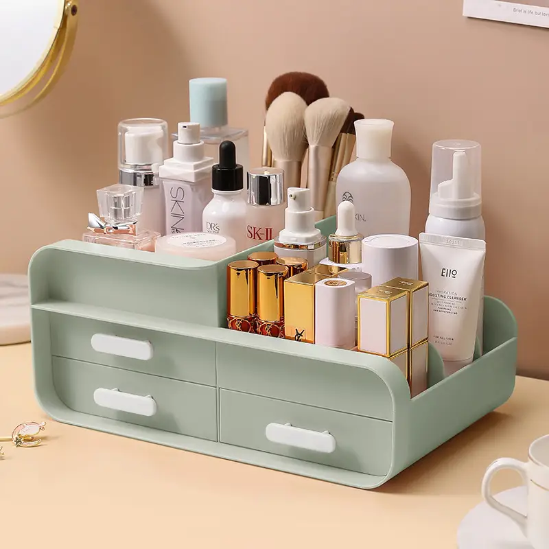 White Makeup & Skincare Storage Box with 2 Drawers - Image 12