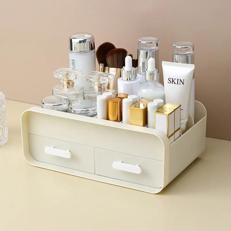 White Makeup & Skincare Storage Box with 2 Drawers - Image 2
