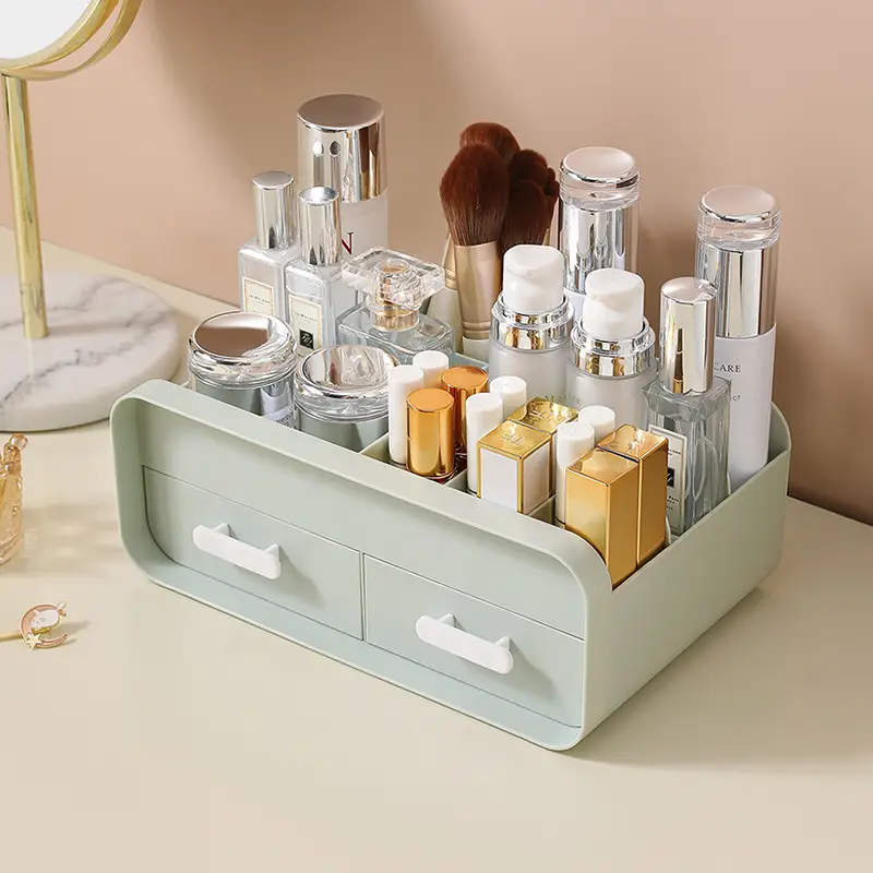 White Makeup & Skincare Storage Box with 2 Drawers - Image 4