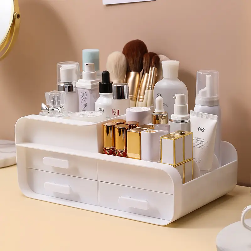 White Makeup & Skincare Storage Box with 2 Drawers - Image 5