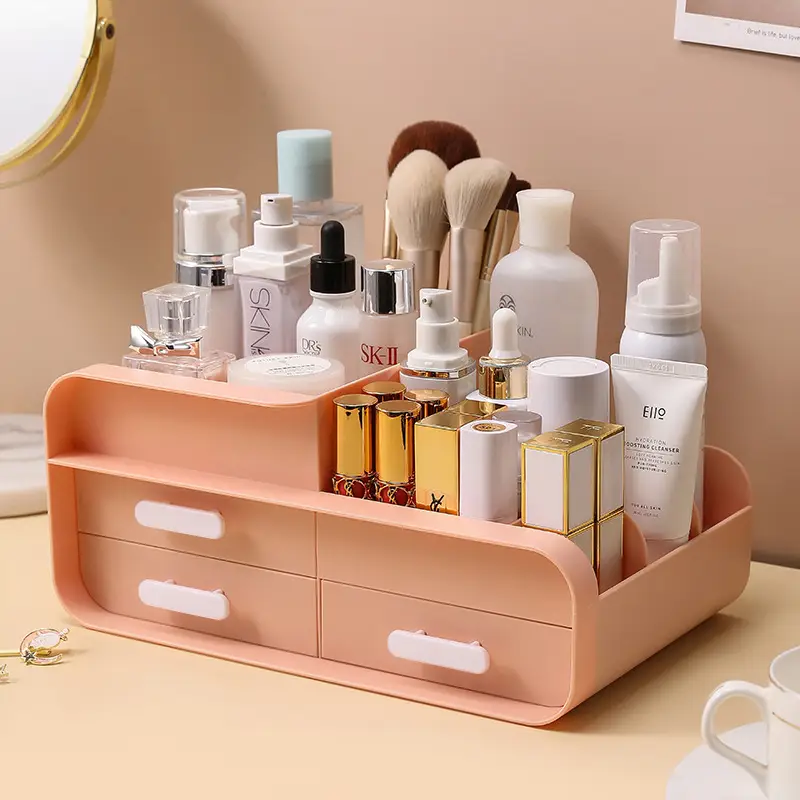 White Makeup & Skincare Storage Box with 2 Drawers - Image 7