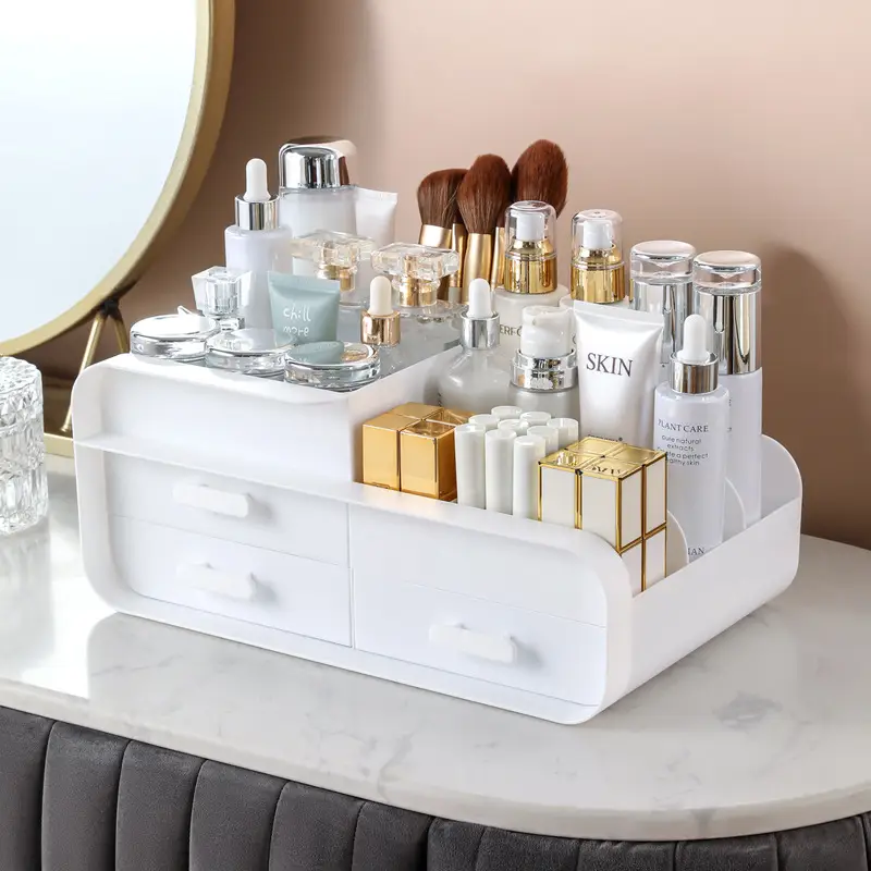 White Makeup & Skincare Storage Box with 2 Drawers - Image 9