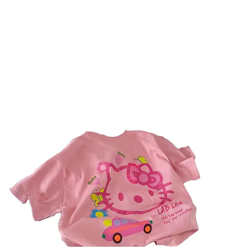 100% Cotton Hello Kitty T-Shirt for Girls Pink White