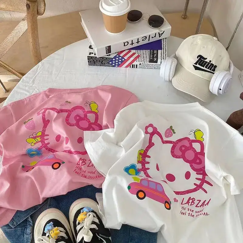 100% Cotton Hello Kitty T-Shirt for Girls Pink White — feature 3