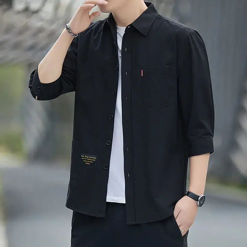 Men Grey Seven-Sleeve Casual Shirt Seven-Piece - Image 12
